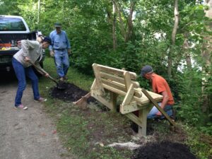 Belling, Morgantown North Rotary  build benches on rail-trail